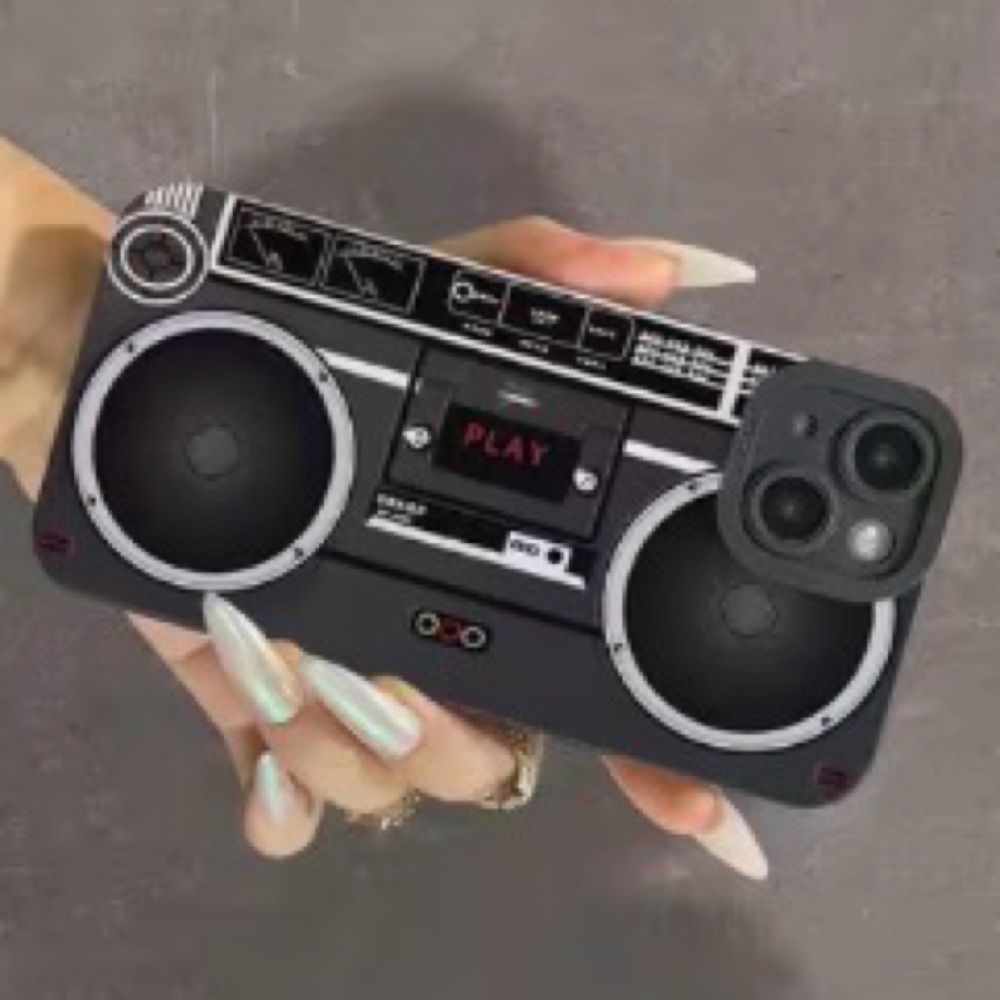 📱Vintage Boombox iPhone 14 Pro Max CELL PHONE CASE Black/Silver 📻 NEW IN PACKAGE